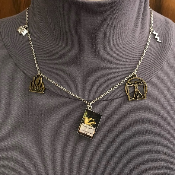 Frankenstein by Mary Shelley Handmade Novel Literature Necklace, Book Cover Fire - Picture 5 of 15